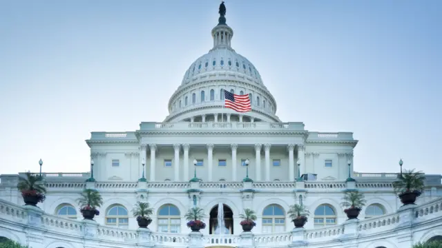 US Capitol building West facade photo taken from fountain