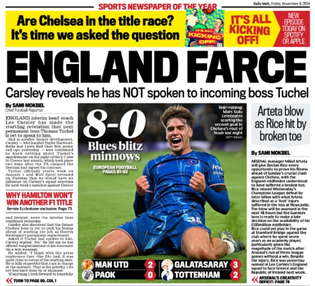 Back page of the Daily Mail on 8 November 2024