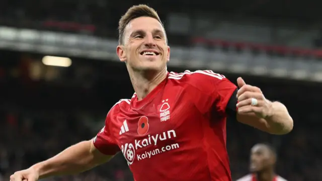 Chris Wood of Nottingham Forest celebrates after scoring a goal