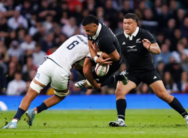 Chandler Cunningham-South tackles New Zealand's Tupou Vaa'i