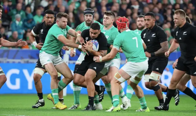 Action between New Zealand and Ireland at the 2023 World Cup