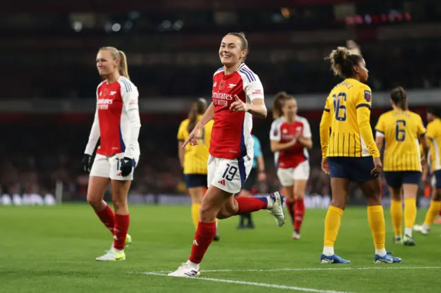 Caitlin Foord celebrates her goal v Brighton