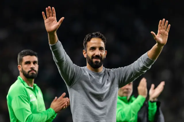 Sporting CP head coach Ruben Amorim (C) seen waving to fans