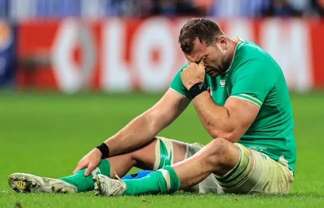 Ireland’s Tadhg Beirne dejected after defeat in the 2023 Rugby World Cup Quarter-Final.