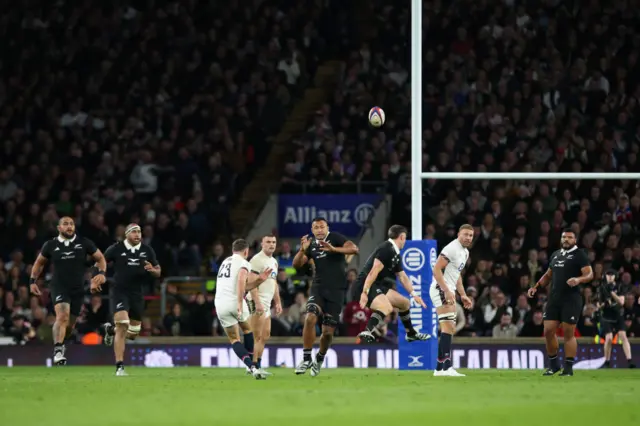 George Ford pushes a drop kick narrowly wide