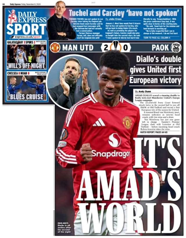 Back page of the Daily Express on 8 November 2024