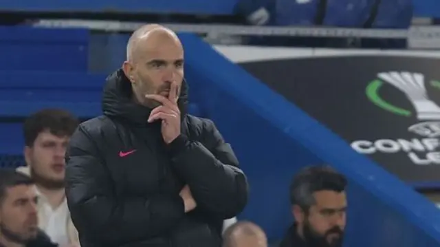 Chelsea manager Enzo Maresca watching a game from the sideline