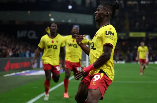 Vakoun Issouf Bayo of Watford celebrates scoring his team's first goal