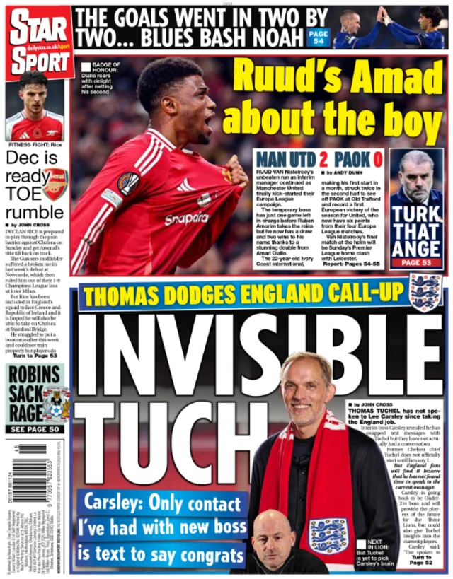 Back page of the Daily Star on 8 November 2024