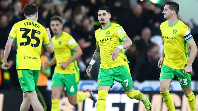 Borja Sainz celebrates scoring for Norwich