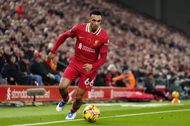 Trent Alexander-Arnold in action v Aston Villa