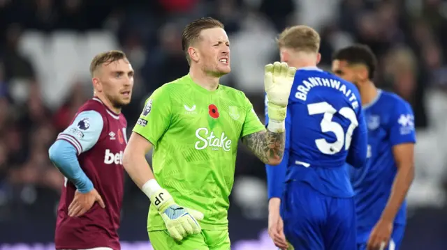 Jordan Pickford of Everton against West Ham United.