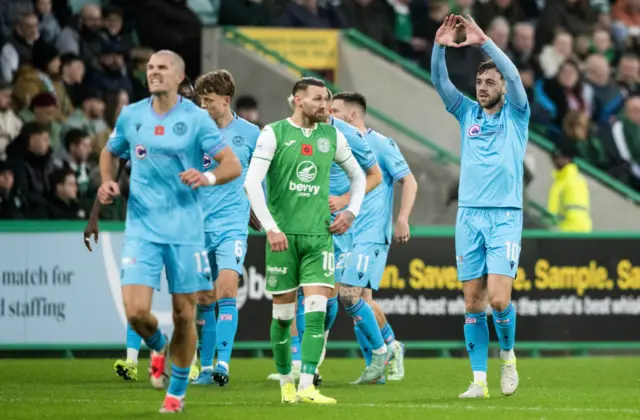 Conor McMenamin celebrates the opening goal at Easter Road