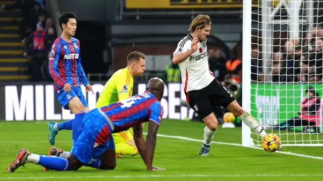 Joachim Andersen clears off the line for Fulham