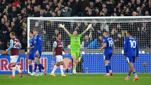 Everton and West Ham players look on during their Premier League match,