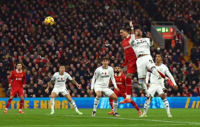 Darwin Nunez heads wide against Aston Villa