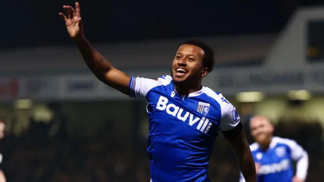 Jayden Clarke celebrating with his hand raised