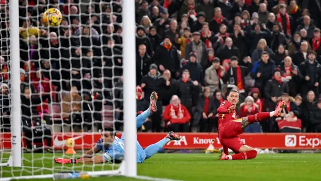 Darwin Nunez scores against Aston Villa