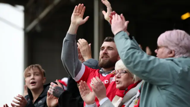 Wrexham fans celebrate at full-time against Mansfield