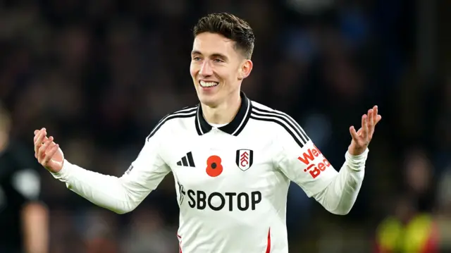 Harry Wilson celebrates before his goal is disallowed against Crystal Palace.