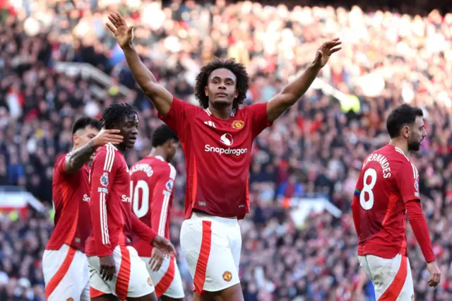 Joshua Zirkzee celebrates after scoring for Man United