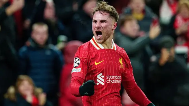 Liverpool's Alexis Mac Allister celebrates after scoring their first goal