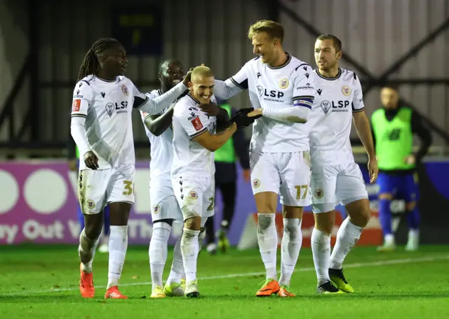 Daniel Imray of Bromley celebrates scoring his team's second goal