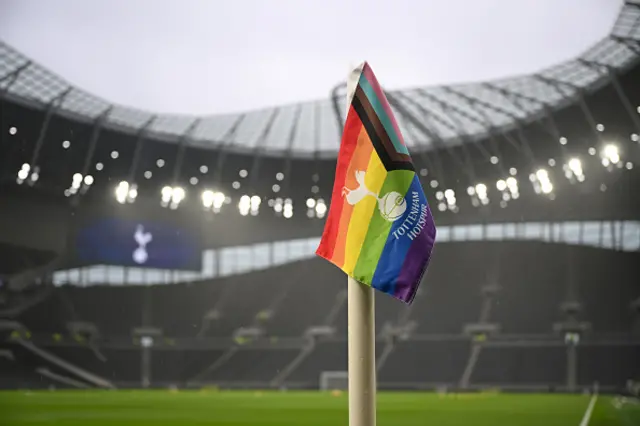 A detailed view of a corner flag at Tottenham Hotspur.