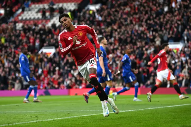 Man United's Marcus Rashford scores his second goal of the game.