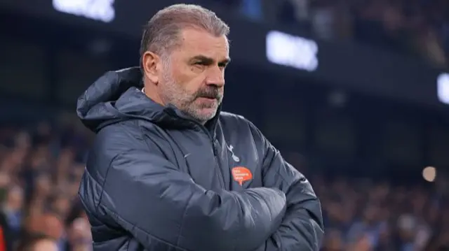 Ange Postecoglou, manager of Tottenham Hotspur, during the Premier League match between Manchester City FC and Tottenham Hotspur FC.