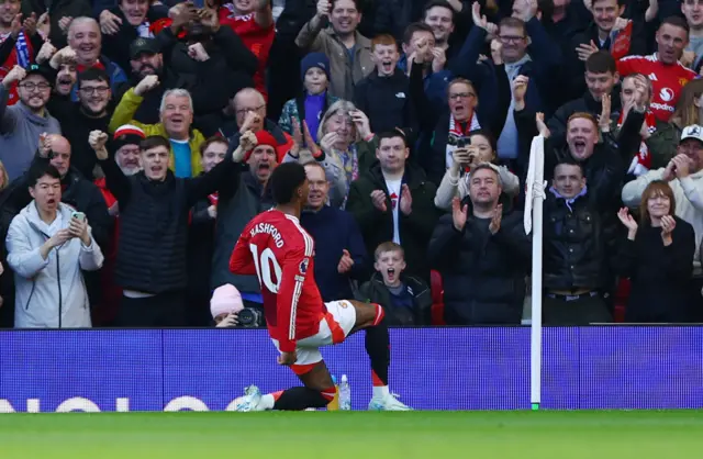 Rashford celebrates after scoring for Man United