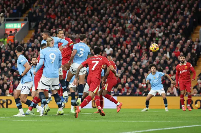 Virgil van Dijk of Liverpool has a headed shot.