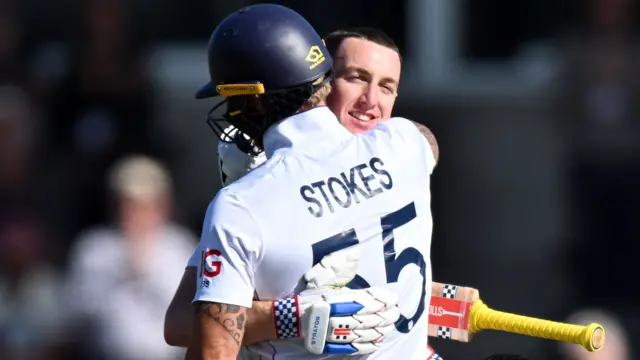 Harry Brook hugs Ben Stokes