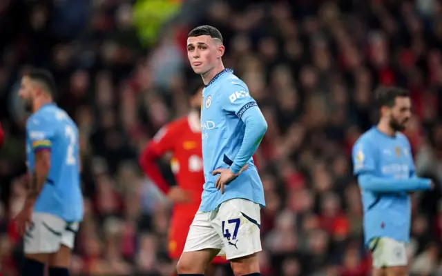 Manchester City's Phil Foden during the Premier League match at Anfield.