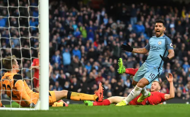 Sergio Aguero celebrates