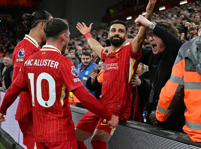 Mohamed Salah of Liverpool celebrating.