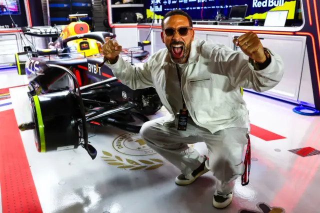 Former footballer Rio Ferdinand at the Red Bull garage