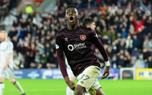 Hearts' Musa Drammeh celebrates