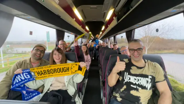 Harborough fans on a coach