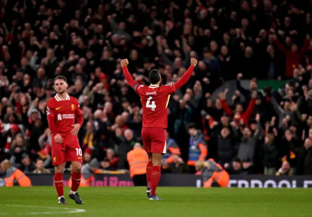 Liverpool's Virgil van Dijk celebrates