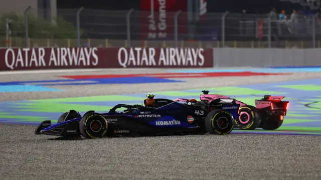 Williams' Franco Colapinto and Alpine's Esteban Ocon crash after starting the race