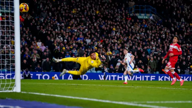 Dan James scores Leeds' second goal against Middlesbrough