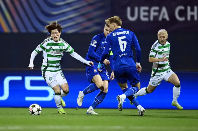 Kyogo Furuhashi of Celtic runs with the ball