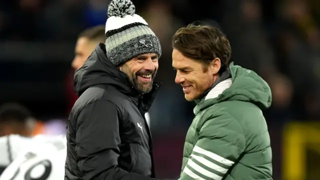 Burnley boss Scott Parker with Derby counterpart Paul Warne at full-time