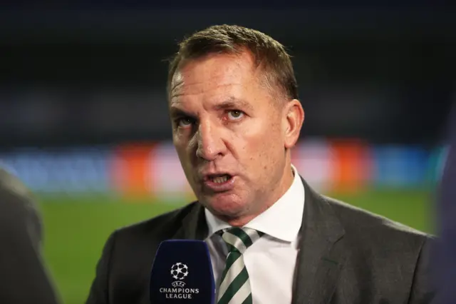 Celtic manager Brendan Rodgers talks to reporters pre-match