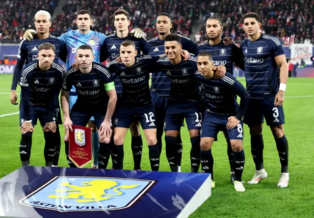 The starting eleven of Aston Villa pose for the team picture