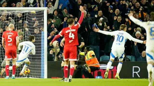 Brenden Aaronson scores Leeds' third against Middlesbrough