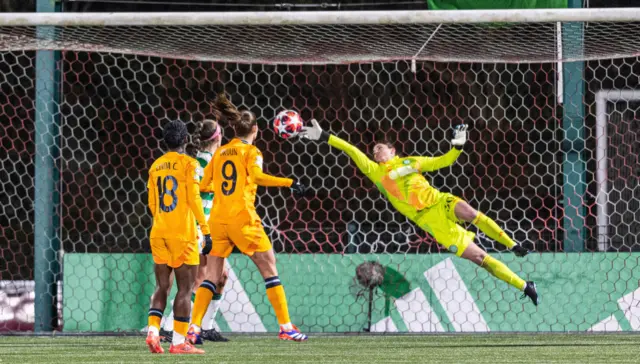 Kelsey Daugherty makes a save for Celtic