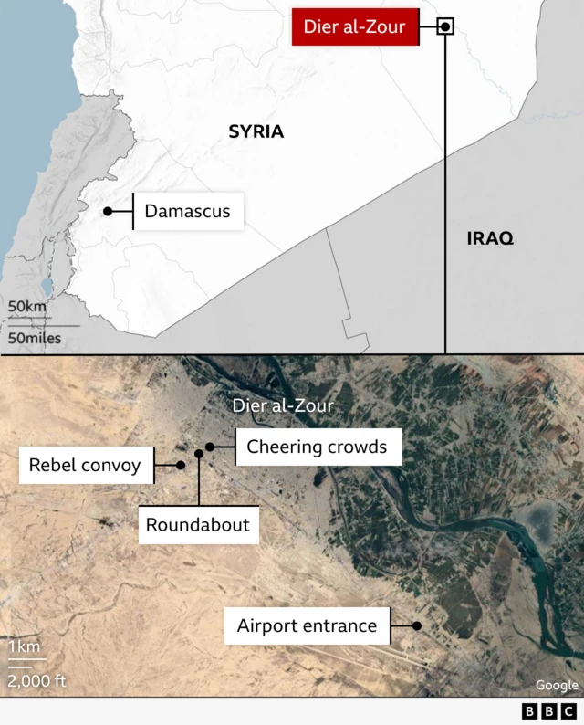 A map showing sightings of rebels