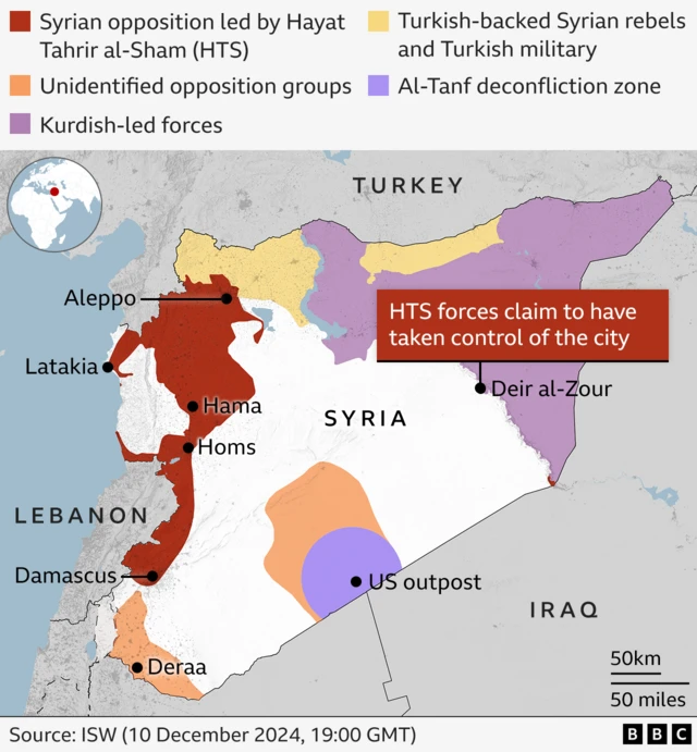 Map showing who controls which parts of Syria